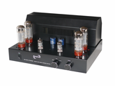 Dynavox VR-70E II Phono integrated tube amplifier with vacuum tubes and black chassis, front view